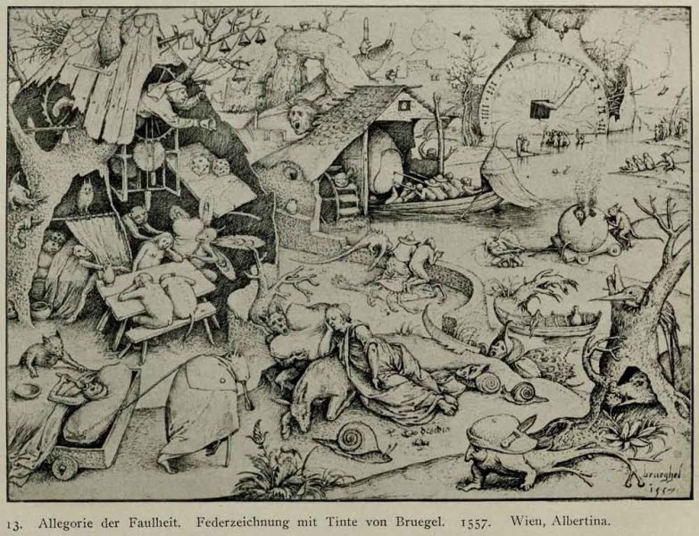 013. Desidia, Allegorie der Faulheit. Handzeichnung von Bruegel. 1557. Wien, Albertina