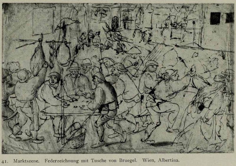041. Marktszene. Federzeichnung mit Tusche von Bruegel. Wien, Albertina