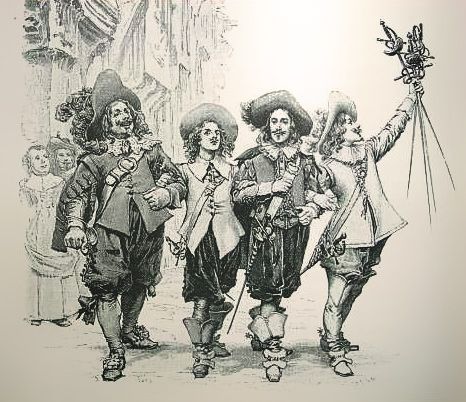 Die drei Musketiere Athos, Porthos, Aramis und ihr Freund d’Artagnan