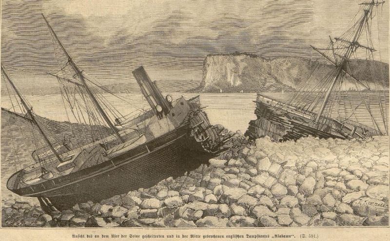 Ansicht des an dem Ufer der Seine gescheiterten Dampfbootes Alabama