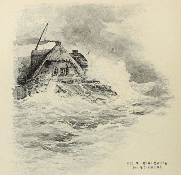 Nordseeküste, 009 Eine Hallig bei Sturmflut
