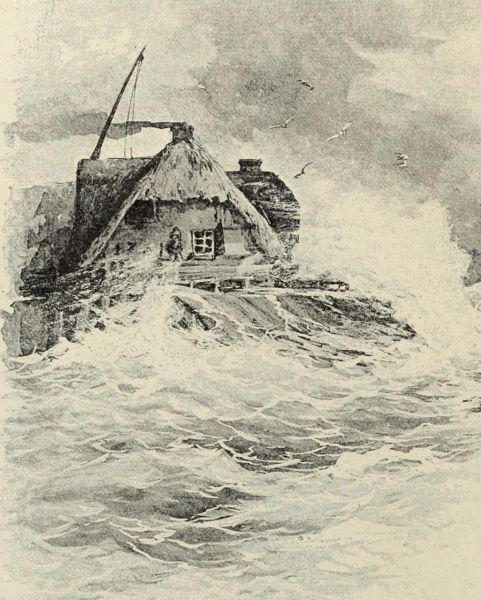 Nordseeküste, 009 Eine Hallig bei Sturmflut_