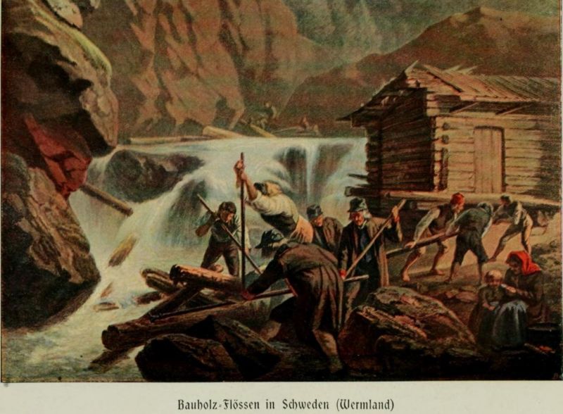 Bauholz-Flößen in Schweden