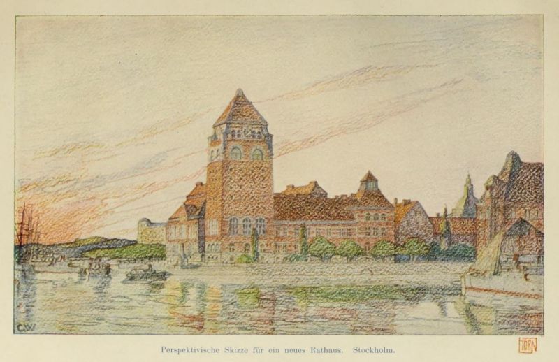 Perspektivische Skizze für ein neue Rathaus, Stockholm
