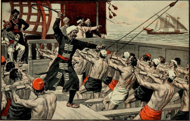 Rudersklaven an Bord der Piratengaleere