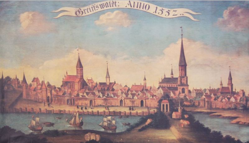 Greifswald um 1552, Zeichnung von Johann Gottlieb Giese