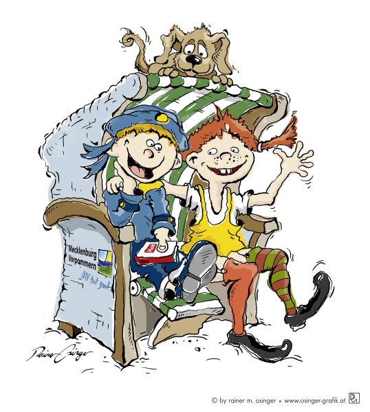 Hein Hannemann und Pippi Langstrumpf im Strandkorb