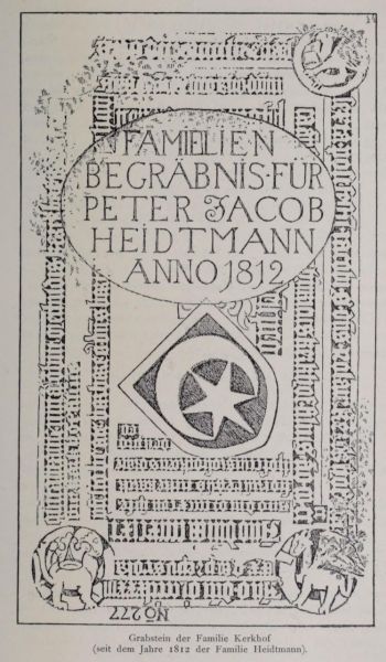 Rostock. 057 Grabstein der Familie Kerkhof (seit 1812 der Familie Heidtmann)