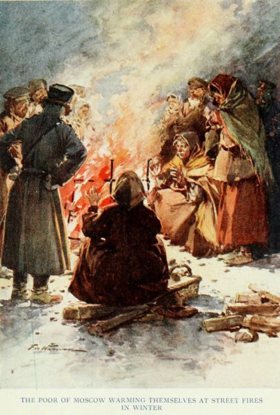 Moskau - Bettler und Obdachlose wärmen sich am Feuer