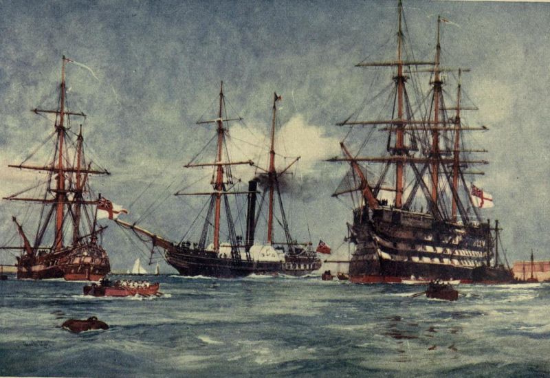 Segelschiffe treffen Dampfschiff. Zwei Generationen
