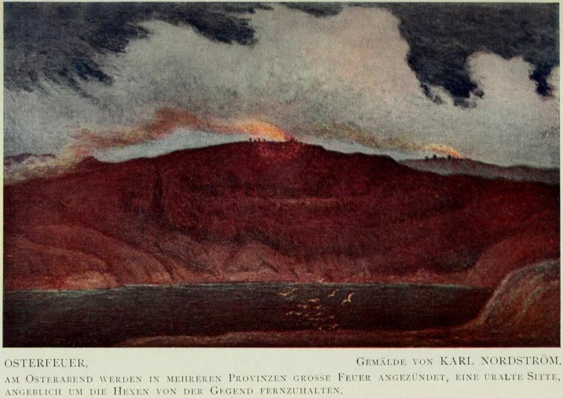 07 Osterfeuer. Am Osterabend werden in mehreren Provinzen große Feuer angezündet, eine uralte Sitte, angeblich um die Hexen von der Gegend fernzuhalten. Karl Nordström.
