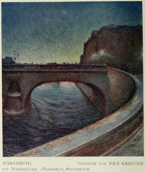 12 Märzabend. Die Nordbrücke, „Norrbro“, Stockholm. Gemälde von Niels Kreuger