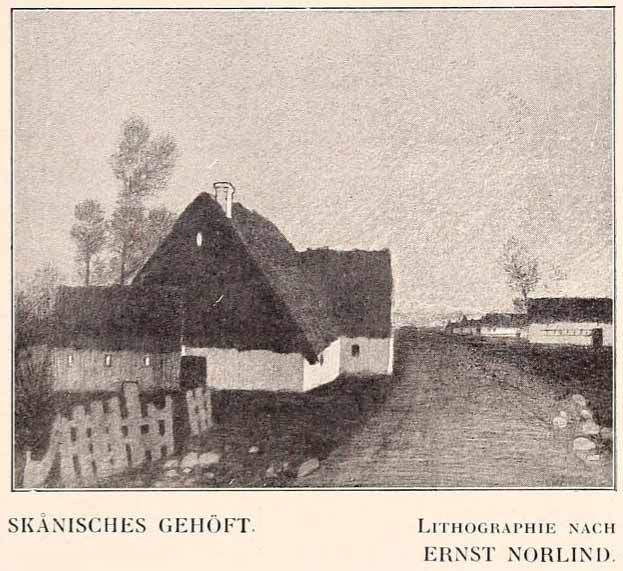 06 Skånisches Gehöft. Lithographie nach Ernst Norlind