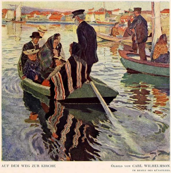 12 Auf dem Weg zur Kirche. Ölbild von Carl Wilhelmson.
