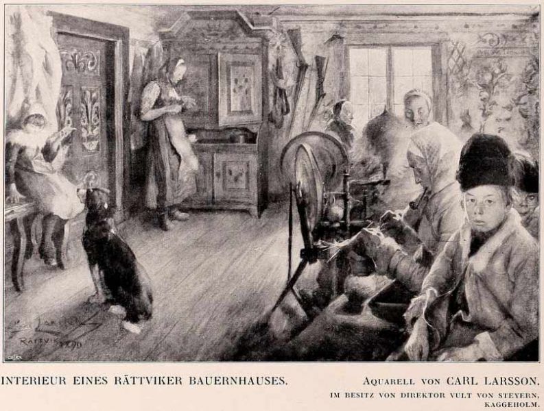 21 Interieur eines Rättviker Bauernhauses. Aquarell von Carl Larsson
