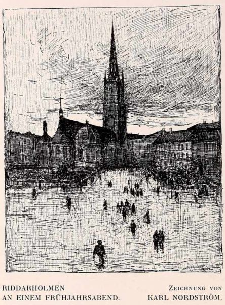 34 Riddarholmen an einem Frühjahrsabend. Zeichnung von Karl Nordström