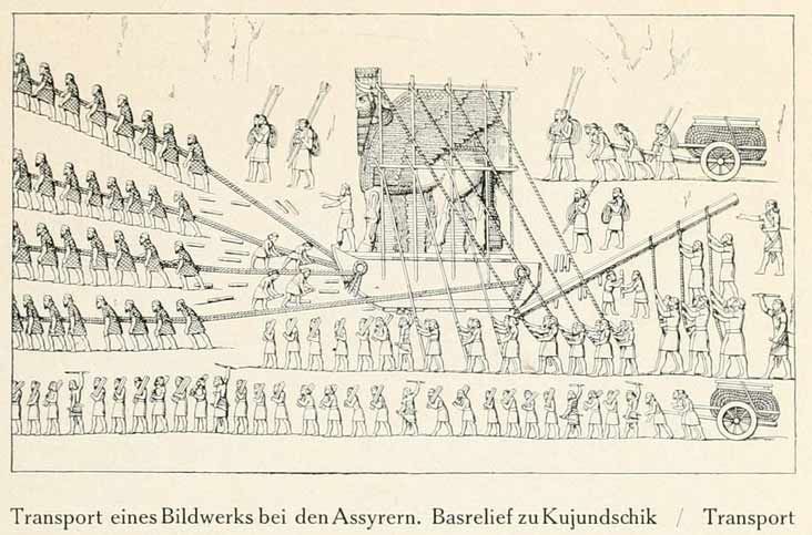 003 Transport eines Bildwerks bei den Assyrern. Basrelief zu Kujundschik