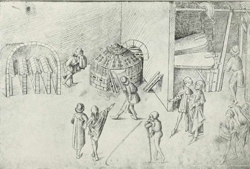 009 Röstofen mit Gebläse. Um 1480. Meister des mittelalterlichen Hausbuchs