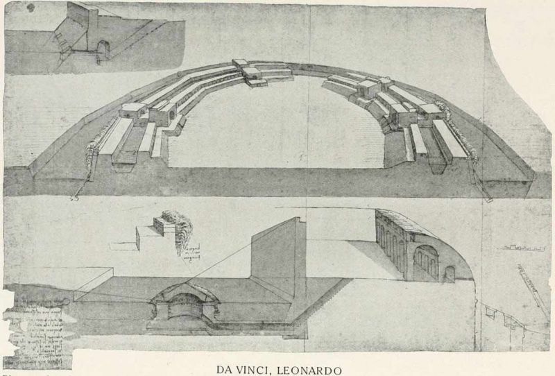 012 Festung. Um 1500. Blatt aus dem Codice Atlantico. Da Vinci, Leonado