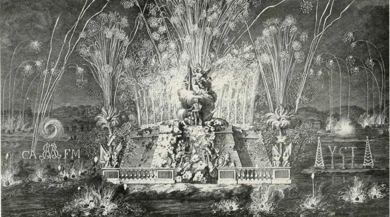 034 Feuerwerk zu Ehren von Max Emanuel von Bayern im Jahre 1717. Friedrich, J. A.