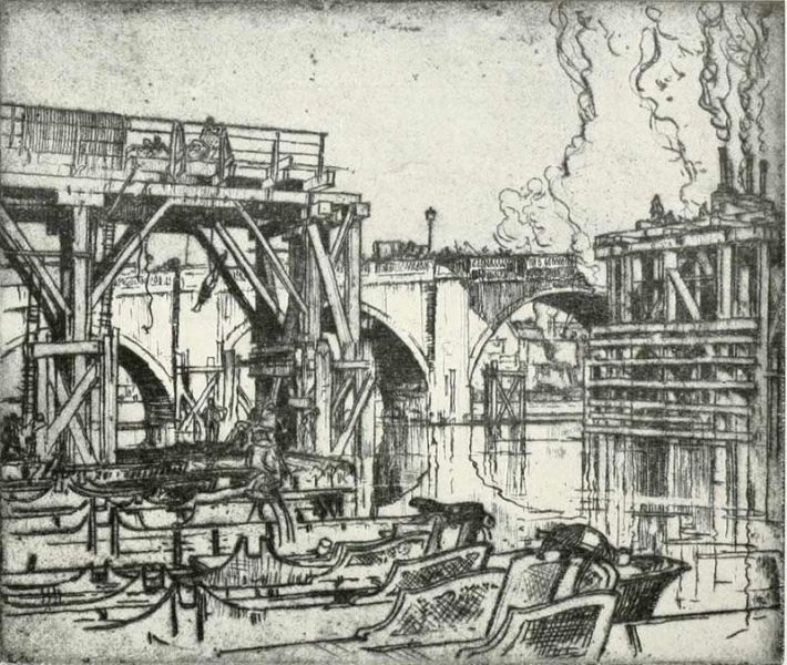 069 Brückenbau. Brangwyn, Frank