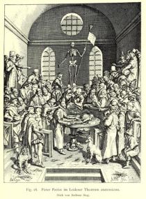 018 Pieter Pavius im Leidener Theatrum anatomicum. Stich von Andreas Stog