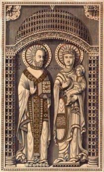 001. 050-1050 -  Hautrelief aus Elfenbein, die Jungfrau Maria vom h. Nicolaus verehrt darstellend.