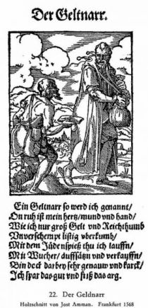 022. Der Geldnarr. Holzschnitt von Jost Amman. Frankfurt 1568 