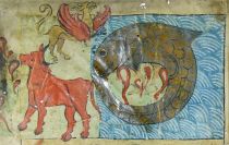 Die Ungeheuer Leviathan, Behemoth und Ziz, Bibelillustration (Ulm 1238)