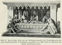 Abb. 12 Das heilige Grab aus der Bußmannskupelle der Franziskanerkirche (jetzt Sophienkirche) in Sandstein ausgeführt um 1400 (jetzt im Museum des Sachs. Altertumsvereins) 