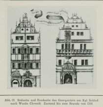 Abb. 15 Südseite und Nordseite des Georgentors am Kgl. Schloss nach Wecks Chronik Zustand bis zum Brande von 1701 