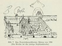 Abb. 7 Das Franziskanerkloster, Skizze von 1550 (Die Kirche ist die jetzige Sophienkirche)