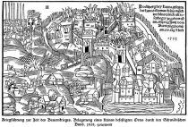 DBK 1525 008 Kriegführung zur Zeit des Bauernkrieges. Belagerung eines kleinen besetzten Ortes durch den Schwäbischen Bund. 1523