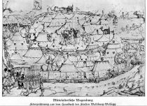 DBK 1525 011 Mittelalterliche Wagenburg. Federzeichnung aus dem Hausbuch des Fürsten Waldburg-Wolfegg
