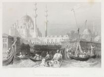 22. Mosque of Sultana Valide, from the port, die Moschee der Sultanin Walide, vom Hafen aus dargestellt 