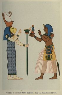 000 Ramsese II. vor der Göttin Sechmet. Aus dem Ramesseum (Theben)
