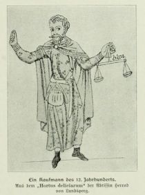 Ein Kaufmann des 12. Jahrhunderts. Aus dem - Hortus deliciarum - der Äbtissin Herrad von Landsperg