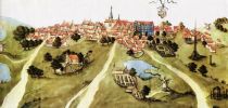 Bergen, Ansicht 1611-1615 aus der Stralsundischen Bilderhanschrift