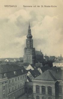 Greifswald, Panorama mit der St. Nicolai-Kirche