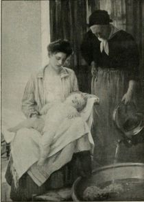 Mutter und Kind bei der Körperpflege