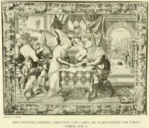 IV. Der Erzengel Gabriel empfängt von Gabel die Schuldsumme für Tobias (Tobias, Kap. 9). — Brüssel, 16. Jahrhundert.