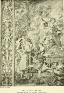 IX. Die Unzucht, Detail. (Aus der Folge der „Sieben Todsünden“.) — Brüssel, 16. Jahrhundert.