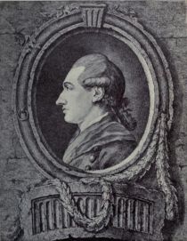 Goethe. Anonymer Stich. - Spiegelbild einer Zeichnung von G. F. Schmoll 1775
