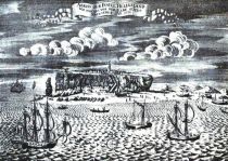Helgoland im Jahre 1713 noch mit der Düne verbunden