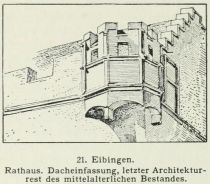 21. Eibingen. Rathaus. Dacheinfassung, letzter Architekturrest des mittelalterlichen Bestandes.