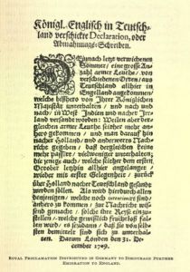Königl. brit. Proklamation aus dem Jahr 1709