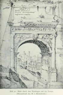 111 o Bild 91 Blick durch den Titusbogen auf das Forum. Skizzenbuch des M. van Heemskerck