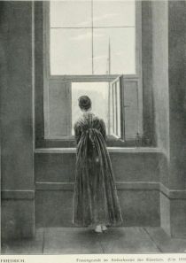 033 Friedrich. Frauengestalt im Atelierfenster des Künstlers. (Um 1818). 