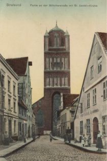 Stralsund, Partie an der Böttcherstraße mit St. Jacobi-Kirche