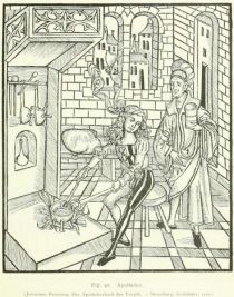 Fig. 40. Apotheker. (Jeronimus Brunswig, Das Apothekerbuch der Vergift. — Strassburg, Grüninger, 1500.) 